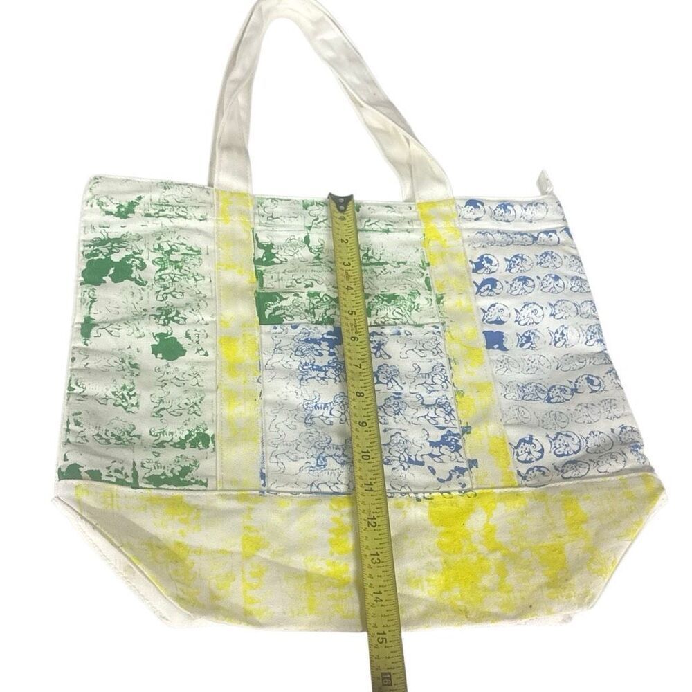 Uocycled Women's Multicolored Tie Dye Handmade Stamped Animal Print Canvas Tote